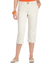 Double up with double buttons and a chic, straight cut from Style&co. These petite twill capris also feature tummy control for an extra-smooth silhouette! (Clearance) Double up with double buttons and a chic, straight cut from Style&co. These petite twill capris also feature tummy control for an extra-smooth silhouette! (Clearance)