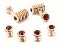 Rose-Gold-Tone Ruby Red Swarovski Barrel Formal Set by Cuff-Daddy Rose-Gold-Tone Ruby Red Swarovski Barrel Formal Set by Cuff-Daddy