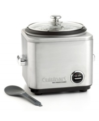 A plate of steaming, savory rice makes a meal memorable. Cuisinart's cooker features brushed stainless steel construction with chrome-plated handles and knob. Lever control with warm and cook indicator settings ensures perfect results. Three-year limited warranty. Model CRC800. A plate of steaming, savory rice makes a meal memorable. Cuisinart's cooker features brushed stainless steel construction with chrome-plated handles and knob. Lever control with warm and cook indicator settings ensures perfect results. Three-year limited warranty. Model CRC800.