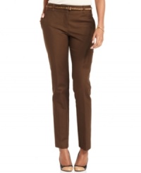 Update your wardrobe with Charter Club's petite belted trousers. You'll love the slim fit and chic animal-print belt. Update your wardrobe with Charter Club's petite belted trousers. You'll love the slim fit and chic animal-print belt.
