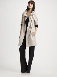 This crisp, cotton blend style features a detachable zip collar for sporty or refined versatility.Funnel detachable collarConcealed button frontSide slash pocketsConcealed drawstring waistFully linedAbout 32 from shoulder to hem58% cotton/42% polyamideDry cleanImported of French fabricModel shown is 5'9 (175cm) wearing US size 4. This crisp, cotton blend style features a detachable zip collar for sporty or refined versatility.Funnel detachable collarConcealed button frontSide slash pocketsConcealed drawstring waistFully linedAbout 32 from shoulder to hem58% cotton/42% polyamideDry cleanImported of French fabricModel shown is 5'9 (175cm) wearing US size 4.