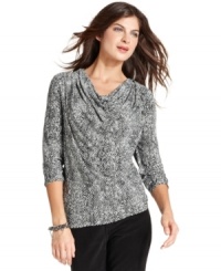 A snakeskin-inspired print emboldens Jones New York Signature's cowl-neck top. It makes a graphic statement with slim black pants! (Clearance) A snakeskin-inspired print emboldens Jones New York Signature's cowl-neck top. It makes a graphic statement with slim black pants! (Clearance)