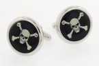 JJ Weston imaginative larger sized photostone cufflinks with the skull and crossbone pirate flag image. Presentation boxed. Made in the U.S.A