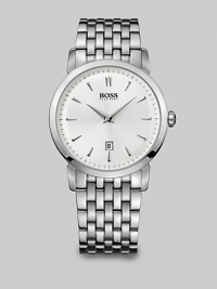 Traditional yet modern, this stainless steel quartz timepiece is sure to never go out of style. Stainless steel bracelet with deployment buckle along with the ultra slim case ensures comfort while Dauphine hands give new meaning to timeless elegance.Quartz movementRound bezelWater resistant to 3ATMDate display at 6 o'clockSecond handStainless steel case: 40mm (1.57)Stainless steel braceletImported Traditional yet modern, this stainless steel quartz timepiece is sure to never go out of style. Stainless steel bracelet with deployment buckle along with the ultra slim case ensures comfort while Dauphine hands give new meaning to timeless elegance.Quartz movementRound bezelWater resistant to 3ATMDate display at 6 o'clockSecond handStainless steel case: 40mm (1.57)Stainless steel braceletImported