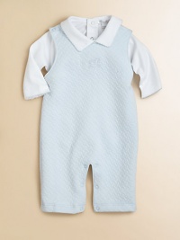 An utterly enchanting, two-piece scalloped bodysuit and quilted overall set crafted in ultra-soft pima cotton. Bodysuit Point collarLong sleeves with scalloped cuffsBack snapsBottom snaps Jumper Round necklineSleevelessShoulder snapsBottom snapsPima cottonMachine washImported Please note: Number of snaps may vary depending on size ordered. An utterly enchanting, two-piece scalloped bodysuit and quilted overall set crafted in ultra-soft pima cotton. Bodysuit Point collarLong sleeves with scalloped cuffsBack snapsBottom snaps Jumper Round necklineSleevelessShoulder snapsBottom snapsPima cottonMachine washImported Please note: Number of snaps may vary depending on size ordered.