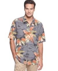 Channel the relaxed island vibe with this silk shirt from Tommy Bahama. Channel the relaxed island vibe with this silk shirt from Tommy Bahama.