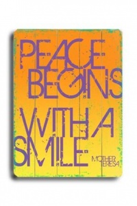 Peace Begins With A Smile 25x34 Limited-Edition Artistic Planked Wood Sign by Kate Ward Peace Begins With A Smile 25x34 Limited-Edition Artistic Planked Wood Sign by Kate Ward