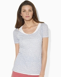 Perfecting the effortlessly layered look, the Devona tee is designed from a lightweight cotton-linen blend with a chic cotton tank that peeks out at the scoop neckline Perfecting the effortlessly layered look, the Devona tee is designed from a lightweight cotton-linen blend with a chic cotton tank that peeks out at the scoop neckline