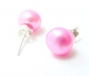7MM Hot Pink Round Freshwater Cultured Pearl Pearl Stud Earrings, 925 Sterling Silver Posts