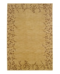 Warm and inviting, this rug imparts a natural, spring-like quality to its surroundings. Expertly crafted with the soft coloration of goldenrod and framed by a dark, attractive organic pattern suggesting the first cherry blossoms of spring. Gentle striations across the surface create a unique and desirable textured look. Simply beautiful and made to last. Warm and inviting, this rug imparts a natural, spring-like quality to its surroundings. Expertly crafted with the soft coloration of goldenrod and framed by a dark, attractive organic pattern suggesting the first cherry blossoms of spring. Gentle striations across the surface create a unique and desirable textured look. Simply beautiful and made to last.