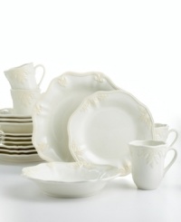Give your formal gatherings a vintage touch with this classic Butler's Pantry dinnerware and dishes set from Lenox. Crafted in durable earthenware, each scalloped dish has a creamy, vine-embossed trim and radiant sheen. Give your formal gatherings a vintage touch with this classic Butler's Pantry dinnerware and dishes set from Lenox. Crafted in durable earthenware, each scalloped dish has a creamy, vine-embossed trim and radiant sheen.