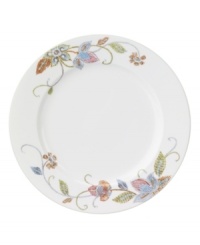 Well-crafted blooms create the illusion of texture on the sleek white porcelain of Oleg Cassini's Kavita dinner plate. A charming complement to the dinnerware collection. Well-crafted blooms create the illusion of texture on the sleek white porcelain of Oleg Cassini's Kavita dinner plate. A charming complement to the dinnerware collection.