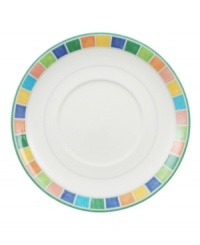 The Twist Alea breakfast cup saucer makes every morning bright. Features an enamel colorblock pattern reminiscent of Spanish tile and a vivid band of color along the rim. The Twist Alea breakfast cup saucer makes every morning bright. Features an enamel colorblock pattern reminiscent of Spanish tile and a vivid band of color along the rim.