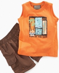 Surfin' safari. Get him ready for the waves in this adorable graphic tank and cargo short set from Nannette. Surfin' safari. Get him ready for the waves in this adorable graphic tank and cargo short set from Nannette.