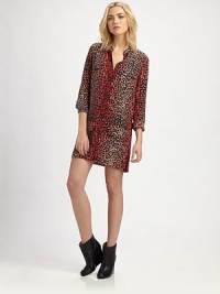 Go bold in vibrant leopard-print silk, styled in an effortlessly-chic tailored shift.Point collarButton frontLong sleeves with button cuffsFlap pockets at hipStraight hemAbout 31 from natural waistSilkDry cleanImportedModel shown is 5'10 (178cm) wearing US size Small. Go bold in vibrant leopard-print silk, styled in an effortlessly-chic tailored shift.Point collarButton frontLong sleeves with button cuffsFlap pockets at hipStraight hemAbout 31 from natural waistSilkDry cleanImportedModel shown is 5'10 (178cm) wearing US size Small.