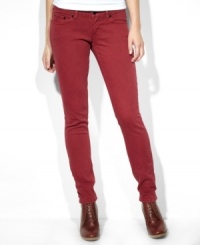Super-saturated red wash makes Levi's 524 skinny jeans a bright denim pick for fall! Super-saturated red wash makes Levi's 524 skinny jeans a bright denim pick for fall!
