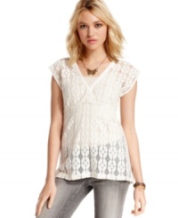 Eyeshadow manifests the season's love of lace with a gorgeous top that boasts empire waist design and a delicate surplice neckline! (Clearance) Eyeshadow manifests the season's love of lace with a gorgeous top that boasts empire waist design and a delicate surplice neckline! (Clearance)