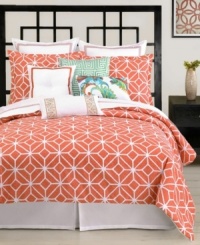 Create a beachside getaway in your room with this Trina Turk Trellis Coral duvet cover set, featuring soothing coral and white hues. A jacquard weave fabric and floral pattern gives this set a whimsical appeal. Button closure. Create a beachside getaway in your room with this Trina Turk Trellis Coral duvet cover set, featuring soothing coral and white hues. A jacquard weave fabric and floral pattern gives this set a whimsical appeal. Button closure.