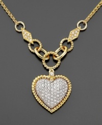 A stunning cluster of round-cut pavé diamonds (3/4 ct. t.w.) creates a very touching heart on Effy Collection's diamond necklace. Crafted in 14k white and 14k gold. Approximate length: 16 inches. Approximate drop: 3/4 inch. A stunning cluster of round-cut pavé diamonds (3/4 ct. t.w.) creates a very touching heart on Effy Collection's diamond necklace. Crafted in 14k white and 14k gold. Approximate length: 16 inches. Approximate drop: 3/4 inch.