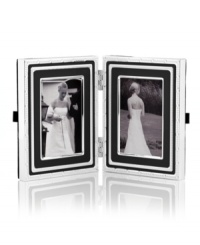 Add new elegance to beautiful memories with Vera Wang's With Love Dusk folding picture frame. Geometric detail lends metallic shimmer to slate-blue enamel in a home accent that invokes modern and deco design. Add new elegance to beautiful memories with Vera Wang's With Love Dusk folding picture frame. Geometric detail lends metallic shimmer to slate-blue enamel in a home accent that invokes modern and deco design.