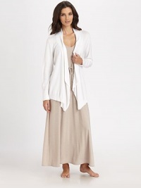 Wrap yourself in this must-have layering piece, featuring soft, breathable fabric in an asymmetrical silhouette. Open frontLong sleeves with ribbed cuffsAsymmetrical hemAbout 26 from shoulder to hem60% viscose/40% cottonDry cleanImported Wrap yourself in this must-have layering piece, featuring soft, breathable fabric in an asymmetrical silhouette. Open frontLong sleeves with ribbed cuffsAsymmetrical hemAbout 26 from shoulder to hem60% viscose/40% cottonDry cleanImported