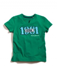 GUESS Kids Boys Slit Neck Tee with Mixed Appliqué, GREEN (3T) GUESS Kids Boys Slit Neck Tee with Mixed Appliqué, GREEN (3T)
