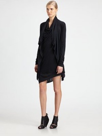 From the HELMUT capsule collection, this fluid jersey topper drapes beautifully in an easy open-front silhouette.Draped necklineOpen frontLong sleevesAbout 28 from shoulder to hem80% modal/20% nylonDry cleanImported of USA fabricModel shown is 5'10 (177cm) wearing US size Small. From the HELMUT capsule collection, this fluid jersey topper drapes beautifully in an easy open-front silhouette.Draped necklineOpen frontLong sleevesAbout 28 from shoulder to hem80% modal/20% nylonDry cleanImported of USA fabricModel shown is 5'10 (177cm) wearing US size Small.