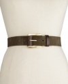 Smooth operator. Dress up your new jeans with this rich suede belt with a touch of leather detail, by Nine West.