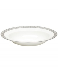 Sit down to a stylish table with the Hightown rim soup bowl by Martha Stewart Collection. Contemporary bone china dinnerware with a distinct platinum pattern puts modern sophistication at the top of your menu. Sit down to a stylish table with the Hightown rim soup bowl by Martha Stewart Collection. Contemporary bone china dinnerware with a distinct platinum pattern puts modern sophistication at the top of your menu.