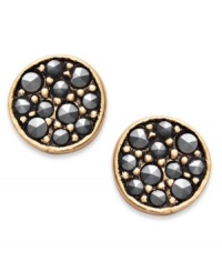 Punch up your look with a ton of sparkle. Studio Silver's pretty stud earrings feature an 18k gold over sterling silver setting with round-cut marcasite at the center. Approximate diameter: 2-1/2 inches. Punch up your look with a ton of sparkle. Studio Silver's pretty stud earrings feature an 18k gold over sterling silver setting with round-cut marcasite at the center. Approximate diameter: 2-1/2 inches.