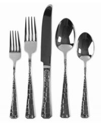 A refined reptilian pattern on this striking Crocodile flatware from Lauren Ralph Lauren's collection of place settings infuses your table with elegant, exotic flair. Coordinates with Desert Hollywood dinnerware. A refined reptilian pattern on this striking Crocodile flatware from Lauren Ralph Lauren's collection of place settings infuses your table with elegant, exotic flair. Coordinates with Desert Hollywood dinnerware.