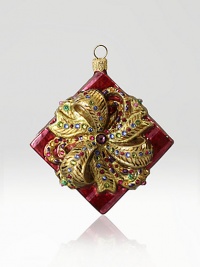 The Heritage of Jay Strongwater began as the bejeweled frame with beautiful stone settings and scrolls, becoming the source of inspiration for this season's new glass ornament collection. This ornament is mouth blown and decorated in Poland with a wonderful team of old world craftsmen. Detailed with crystals, hand applied jewel tone colors and scrolls as if it were a fine piece of jewelry. GlassCrystalMouth blownHand-painted and hand-set4H X 3.5W X 2DImported The Heritage of Jay Strongwater began as the bejeweled frame with beautiful stone settings and scrolls, becoming the source of inspiration for this season's new glass ornament collection. This ornament is mouth blown and decorated in Poland with a wonderful team of old world craftsmen. Detailed with crystals, hand applied jewel tone colors and scrolls as if it were a fine piece of jewelry. GlassCrystalMouth blownHand-painted and hand-set4H X 3.5W X 2DImported