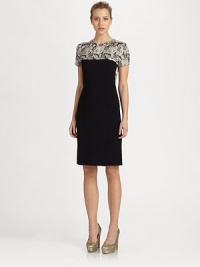 A cleverly lace-printed yoke and back panel dress up this artfully tailored shift.Jewel necklineShort sleevesBack button closureConcealed back zipAbout 24 from natural waist64% viscose/33% acetate/3% elastaneDry cleanMade in Italy of imported fabricModel shown is 5'9½ (176cm) wearing US size 4. A cleverly lace-printed yoke and back panel dress up this artfully tailored shift.Jewel necklineShort sleevesBack button closureConcealed back zipAbout 24 from natural waist64% viscose/33% acetate/3% elastaneDry cleanMade in Italy of imported fabricModel shown is 5'9½ (176cm) wearing US size 4.