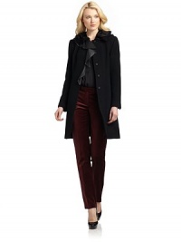 THE LOOKLayered collar with leather detailsConcealed snap closureLeather ruffle detailDual seam pocketsTHE FITAbout 36 from shoulder to hemTHE MATERIALWoolFully linedSecond fabric: leatherCARE & ORIGINDry cleanImportedModel shown is 5'10 (177cm) wearing US size 4. THE LOOKLayered collar with leather detailsConcealed snap closureLeather ruffle detailDual seam pocketsTHE FITAbout 36 from shoulder to hemTHE MATERIALWoolFully linedSecond fabric: leatherCARE & ORIGINDry cleanImportedModel shown is 5'10 (177cm) wearing US size 4.