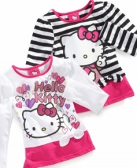 You had me at Hello Kitty! With a splash of electric color and shimmering glitter, this iconic top from Hello Kitty will garner her some well-deserved attention. You had me at Hello Kitty! With a splash of electric color and shimmering glitter, this iconic top from Hello Kitty will garner her some well-deserved attention.