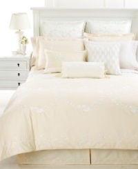 Taking inspiration from antique Asian textiles, this Chinoiserie comforter from Martha Stewart Collection features an embroidered floral trellis pattern in an understated palette for an elegant presentation. Taking inspiration from antique Asian textiles, this Chinoiserie comforter from Martha Stewart Collection features an embroidered floral trellis pattern in an understated palette for an elegant presentation.