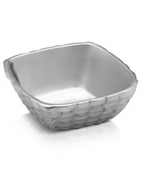 With the look of a basket and brilliance of metal, the Vineyard square bowl by Towle presents everything from bar snacks to sides with timeless charm. Cast aluminum develops a beautiful patina for added character. With the look of a basket and brilliance of metal, the Vineyard square bowl by Towle presents everything from bar snacks to sides with timeless charm. Cast aluminum develops a beautiful patina for added character.