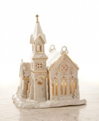 Just a sleigh ride away from the North Pole is a little village, untouched by time, called Mistletoe Park. This snowy chapel on the hill is one of its finest attractions. In softly sculpted ivory china with beautiful 24-karat gold accents. Just a sleigh ride away from the North Pole is a little village, untouched by time, called Mistletoe Park. This snowy chapel on the hill is one of its finest attractions. In softly sculpted ivory china with beautiful 24-karat gold accents.