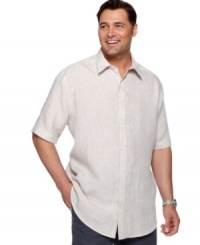 Lightweight linen makes a surefire statement. Relax your warm-weather wardrobe with this big and tall shirt from Perry Ellis. Lightweight linen makes a surefire statement. Relax your warm-weather wardrobe with this big and tall shirt from Perry Ellis.