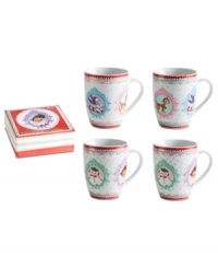 Spark some happy holiday nostalgia with Christmas Cameo mugs. Rosanna reunites baby-faced characters from Christmases long ago with vintage patterns and sparkling gold accents. A beautiful gift, with a matching box. Spark some happy holiday nostalgia with Christmas Cameo mugs. Rosanna reunites baby-faced characters from Christmases long ago with vintage patterns and sparkling gold accents. A beautiful gift, with a matching box.