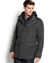 Wrap yourself in warmth and class with this wool-blend hooded coat from Calvin Klein. Wrap yourself in warmth and class with this wool-blend hooded coat from Calvin Klein.