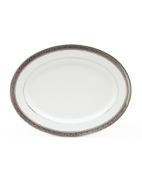 The unparalleled style of Noritake china has been gracefully setting tables for more than ninety years. The formal Crestwood Platinum dinnerware and dishes collection features crisp white china embellished with a shimmering border of interlocking scrolled leaves and an edge of polished platinum. The unparalleled style of Noritake china has been gracefully setting tables for more than ninety years. The formal Crestwood Platinum dinnerware and dishes collection features crisp white china embellished with a shimmering border of interlocking scrolled leaves and an edge of polished platinum.