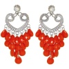 Chandelier Earrings with Acrylic Baubles, in Red Orange with Silver Finish