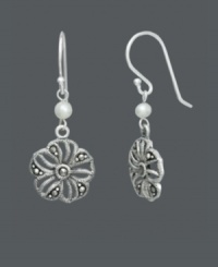 Perfect your look with polish and poise. Genevieve & Grace earrings feature a dainty flower that shines with the addition of marcasite and a single cultured freshwater pearl accent (4 mm). Crafted in sterling silver. Approximate drop: 1-1/2 inches. Perfect your look with polish and poise. Genevieve & Grace earrings feature a dainty flower that shines with the addition of marcasite and a single cultured freshwater pearl accent (4 mm). Crafted in sterling silver. Approximate drop: 1-1/2 inches.