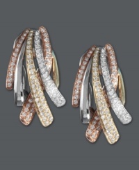 A swish, and a splash, of sparkle! Trio by Effy Collection's intricate woven earrings feature rows of round-cut diamonds (3/4 ct. t.w.) set in 14k gold, 14k white gold, and 14k rose gold. Approximate drop: 1 inch. A swish, and a splash, of sparkle! Trio by Effy Collection's intricate woven earrings feature rows of round-cut diamonds (3/4 ct. t.w.) set in 14k gold, 14k white gold, and 14k rose gold. Approximate drop: 1 inch.