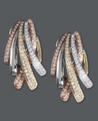 A swish, and a splash, of sparkle! Trio by Effy Collection's intricate woven earrings feature rows of round-cut diamonds (3/4 ct. t.w.) set in 14k gold, 14k white gold, and 14k rose gold. Approximate drop: 1 inch.