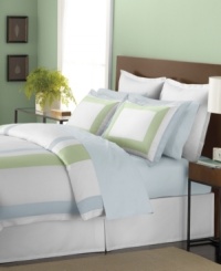 Suite simplicity. Soothing shades come together in Martha Stewart Collection's Thompson Square duvet cover for a polished, serene appeal. Featuring a smart frame design and crisp tailoring in woven cotton sateen. Suite simplicity. Soothing shades come together in Martha Stewart Collection's Thompson Square duvet cover for a polished, serene appeal. Featuring a smart frame design and crisp tailoring in woven cotton sateen.