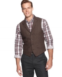 Go from daily to dapper in an instant with the addition of this sharp Tasso Elba vest. Go from daily to dapper in an instant with the addition of this sharp Tasso Elba vest.