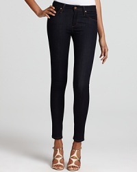 An ultra-dark wash elevates these streamlined James Jeans skinny jeans to next-level chic. An ultra-dark wash elevates these streamlined James Jeans skinny jeans to next-level chic.