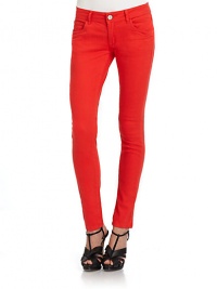 THE LOOKWaistband with belt loopsZip fly with button closureFive-pocket styleSkinny leg silhouetteTHE FITRise, about 7Inseam, about 27THE MATERIAL98% cotton/2% spandexFully linedCARE & ORIGINMachine washImportedModel shown is 5'10 (177cm) wearing US size 4.THE MATERIALLyocell/cotton/rayon/polyester/spandexCARE & ORIGINMachine washMade in USA of imported fabricModel shown is 5'8 (172½cm) wearing US size 4. THE LOOKWaistband with belt loopsZip fly with button closureFive-pocket styleSkinny leg silhouetteTHE FITRise, about 7Inseam, about 27THE MATERIAL98% cotton/2% spandexFully linedCARE & ORIGINMachine washImportedModel shown is 5'10 (177cm) wearing US size 4.THE MATERIALLyocell/cotton/rayon/polyester/spandexCARE & ORIGINMachine washMade in USA of imported fabricModel shown is 5'8 (172½cm) wearing US size 4.